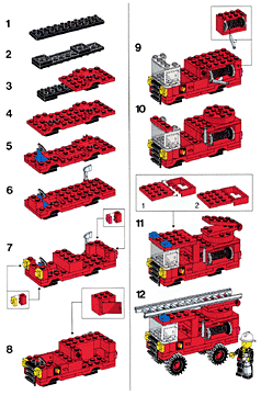 lego instructions paper assembly truck step fire visit logic puzzle symbol language